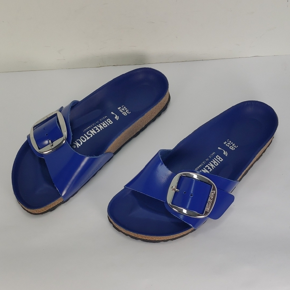 BIRKENSTOCK MADRID BIG BUCKLE LEATHER PATENT HIGH-SHINE COBLAT SANDALS WOMEN 7